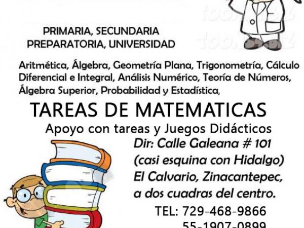 Asesorías de Matemáticas, Álgebra, Geometría Analítica, Trigonometría, Cálculo diferencial e integral.