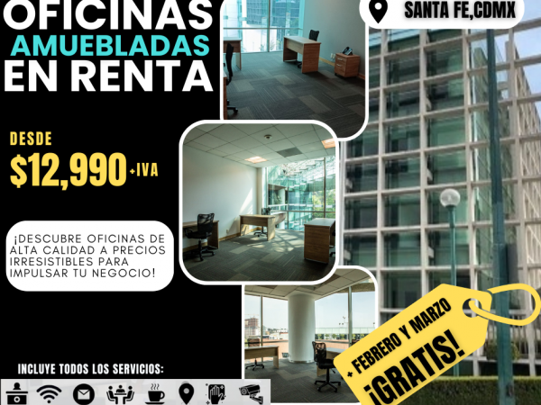 🏢OFICINAS CON TODOS LOS SERVICIOS EN SANTA FE CDMX, DESDE $12.990+IVA