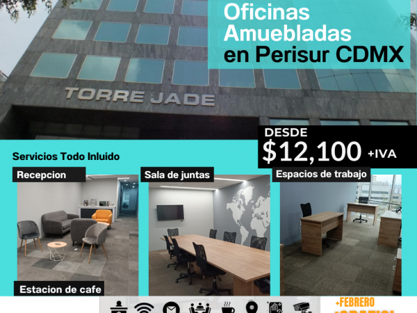 🏢RENTA DE OFICINAS CON TODOS LOS SERVICIOS INCLUIDOS EN PERISUR CDMX, DESDE $12,100+IVA MX$12,100  · Disponibles